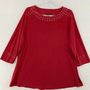 Ava & Grace Top‎ size 2X Red Embellished 3/4 Sleeve Stretch Knit Office Career